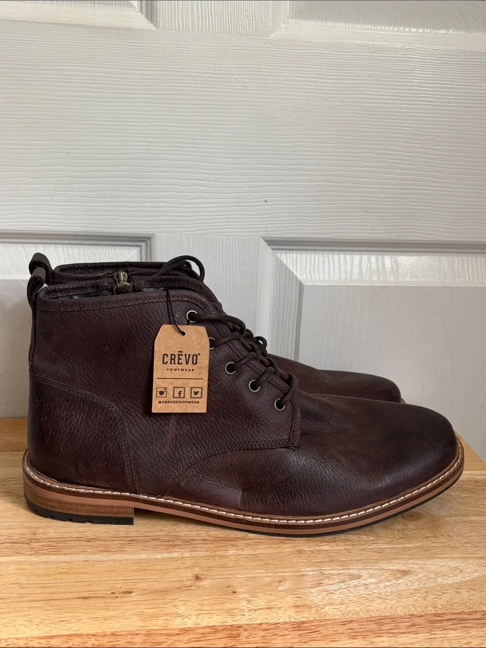 NEW Crevo Mens Dark Brown Leather Lace-Up Chukka Ankle Boots Size 13 memory foam